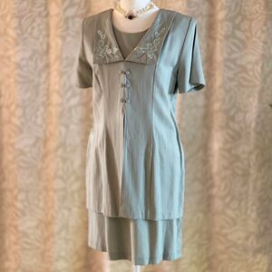 Vintage 90’s‎ Katlyn O’Farrel Grandmacore Embroidered Sage Green Dress Size 6